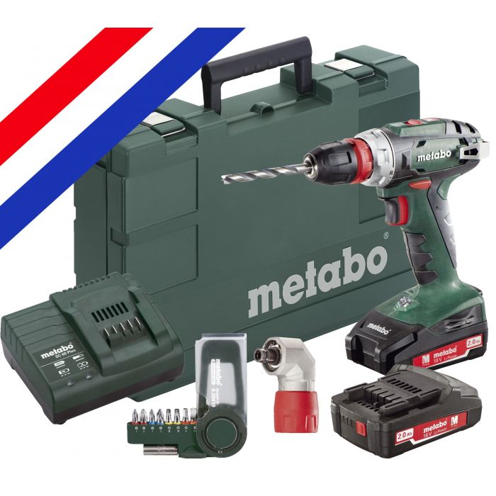 Metabo BS18Quick 18V Set met 2 Li-Power Accu's 2,0Ah, Lader + 10mm Boorhouder + vele - 602217870 voor 231,05 Gereedschappelijk.nl